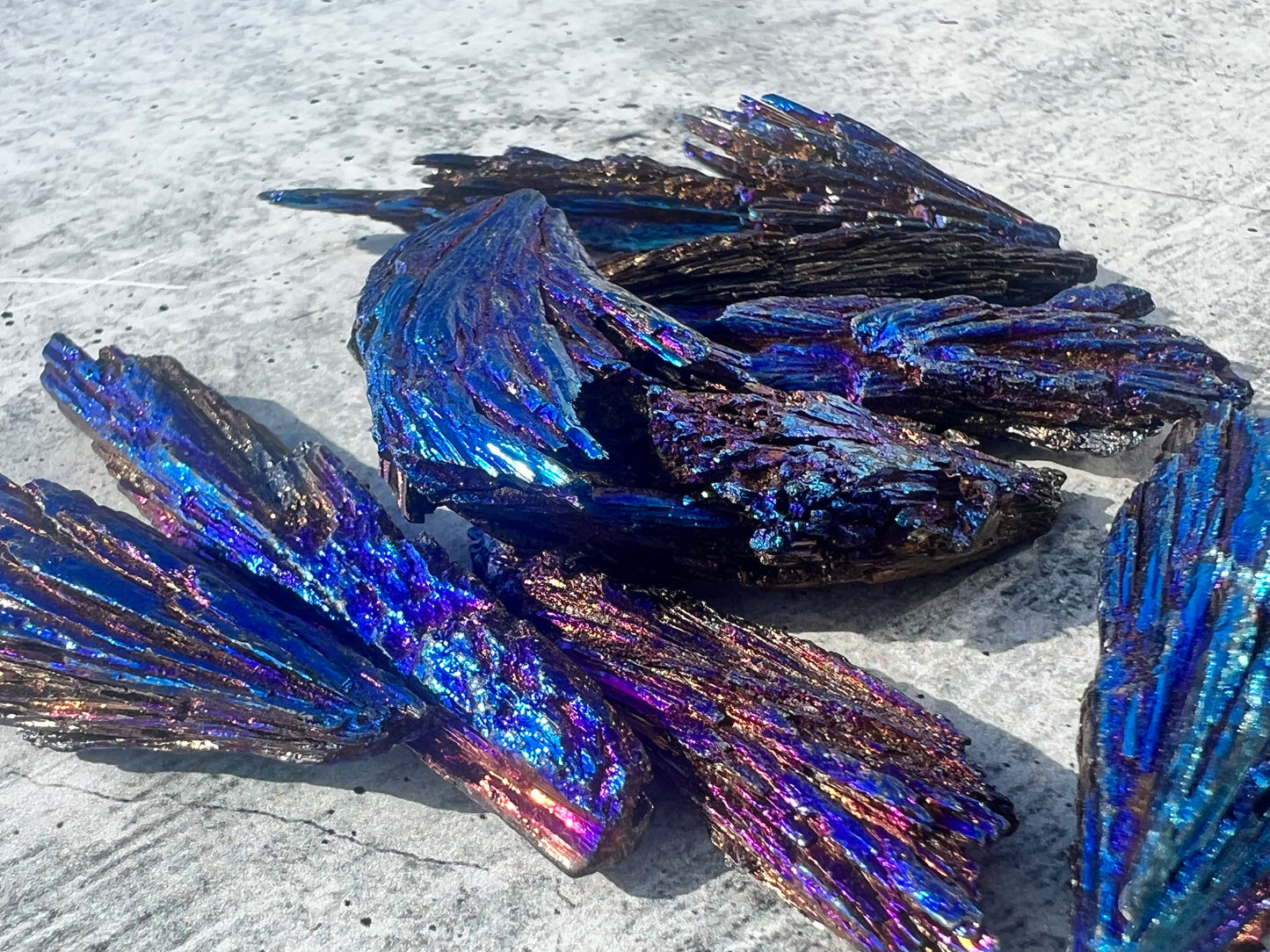 Rainbow Aura Peacock Titanium Kyanite Wing Fan