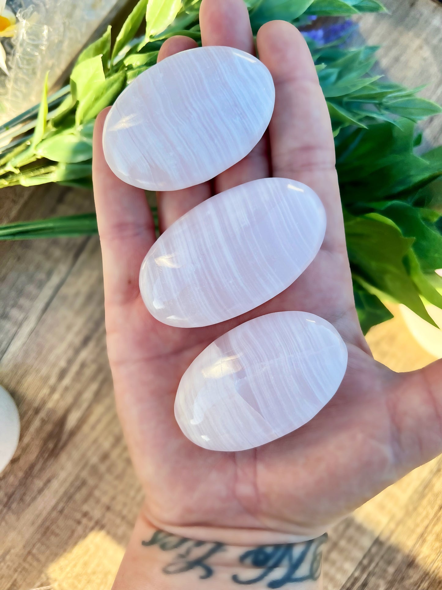 Pink Mangano Calcite Palm Stone