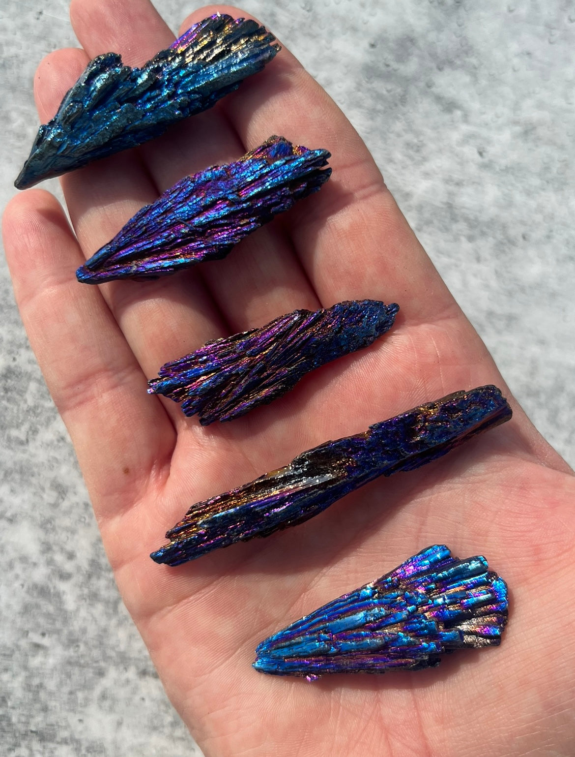 Rainbow Aura Peacock Titanium Kyanite Wing Fan