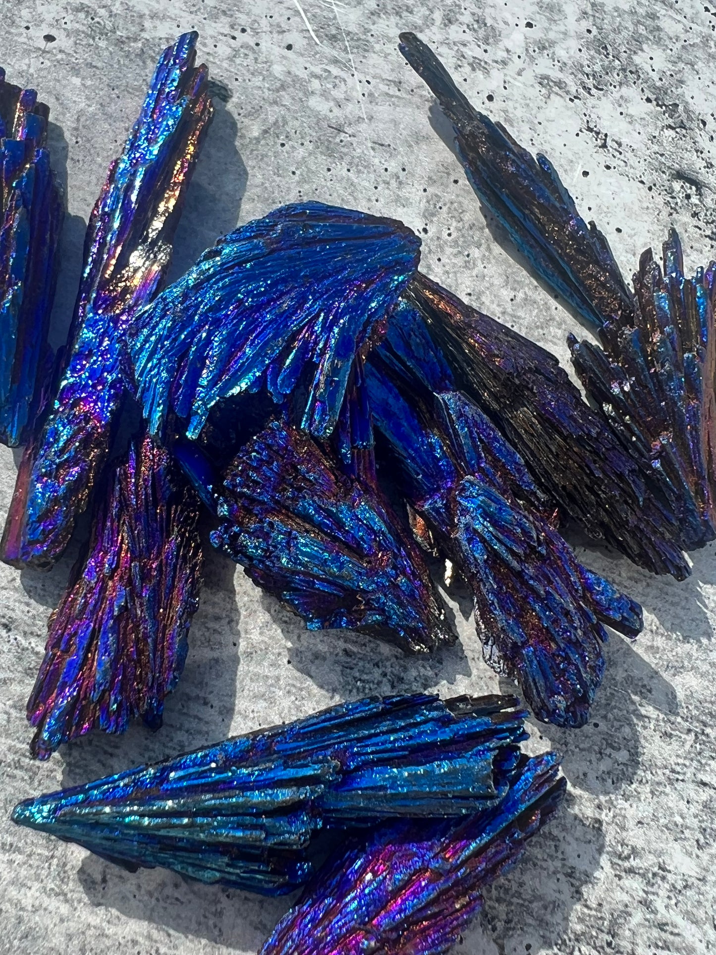 Rainbow Aura Peacock Titanium Kyanite Wing Fan