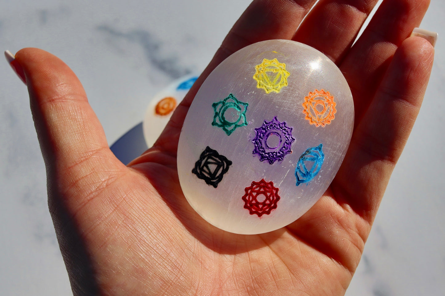 7 Chakra Selenite Palmstone