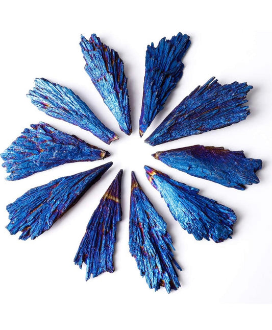 Rainbow Aura Peacock Titanium Kyanite Wing Fan